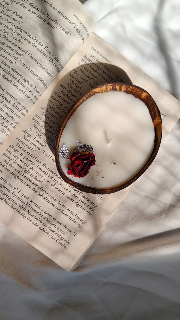 Valkai Rose Coconut Shell Candle | Handcrafted Natural Candle | Set of 2