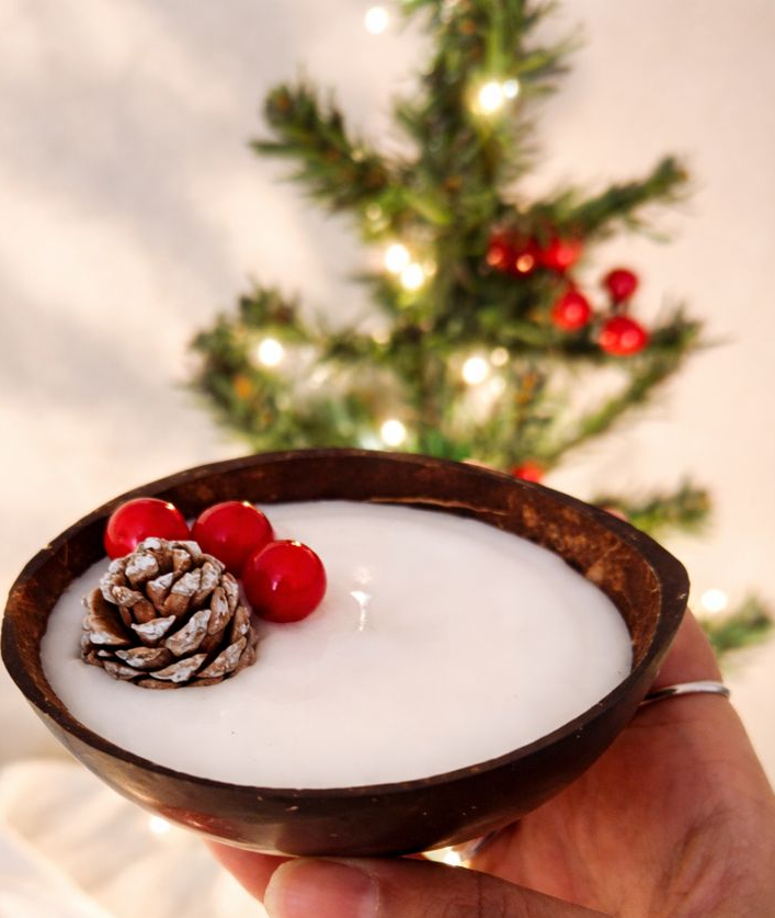 Valkai Festive Pine Coconut Shell Candle | Set of 2