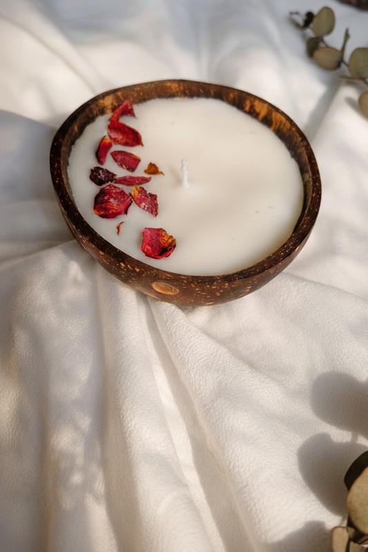 Valkai Rose Glow Coconut Shell Candle | Set of 2