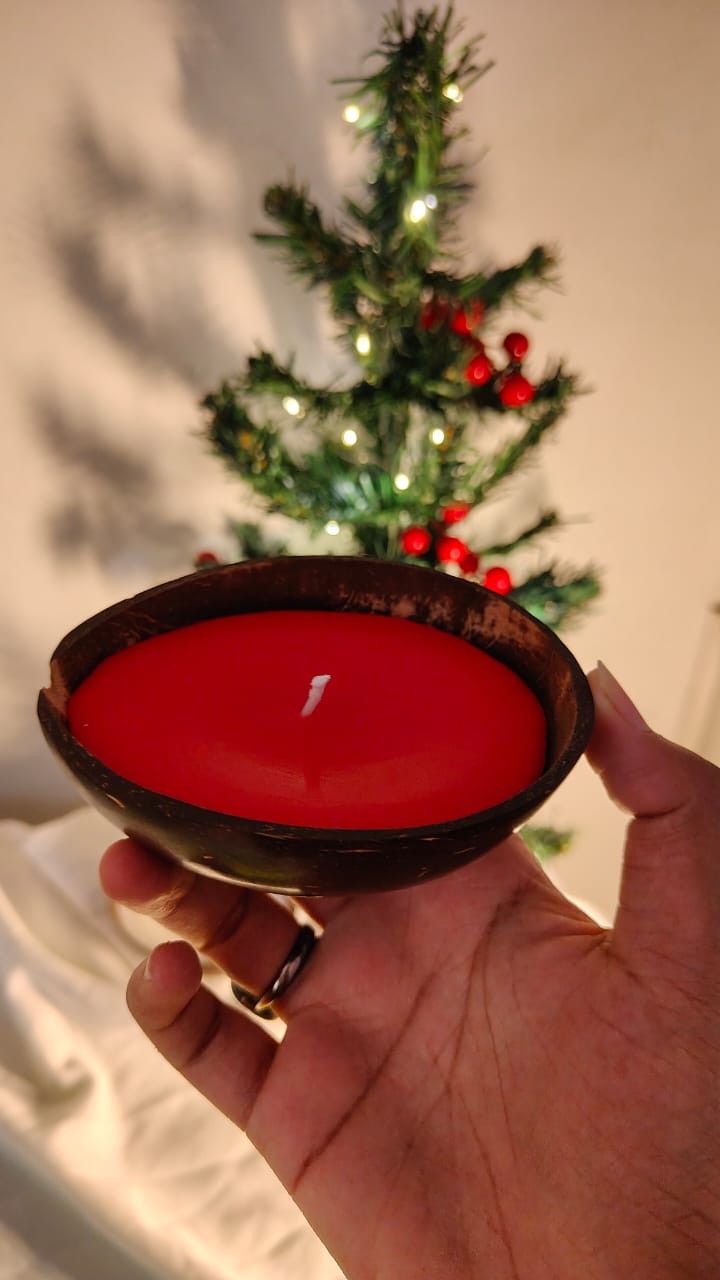 Valkai Crimson Glow Coconut Shell Candle | Handcrafted Natural Candle | Set of 2